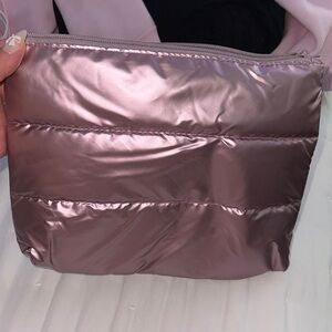 Metallic Dusty Rose Quilted Cosmetic Pouch